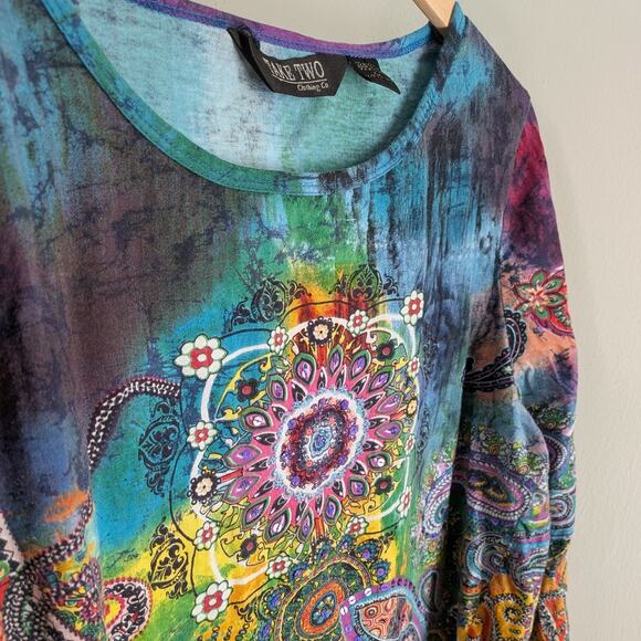 Vintage Take Two Top XL Multi Purple Y2K Sequin Paisley Psychedelic India Boho - Picture 5 of 11